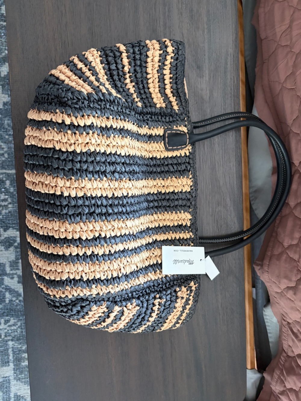 NWT Madewell The Handwoven Straw Mini Tote in Wide Stripe - Picture 5 of 10